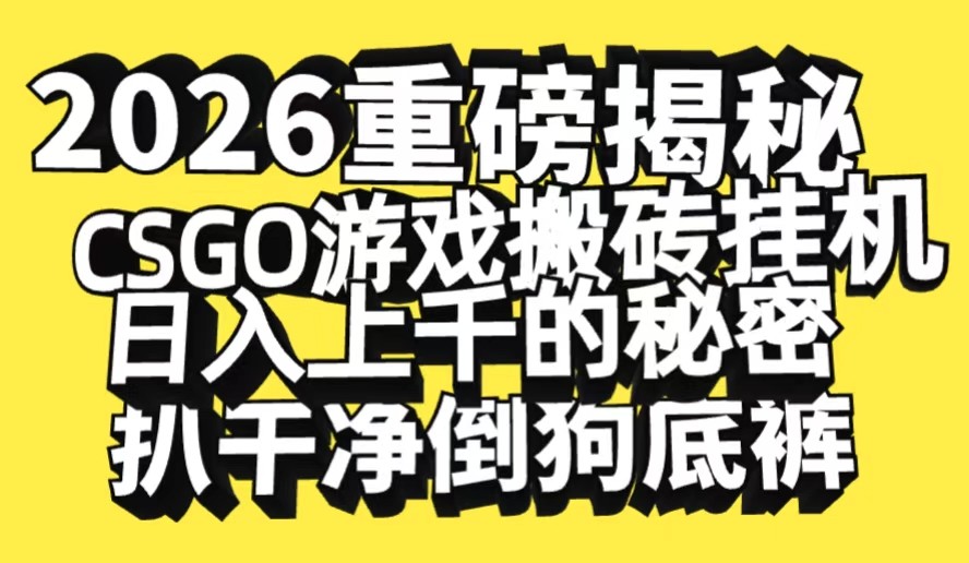 2026开年重磅解密，CSGO游戏搬砖挂机日入上千的秘密，把倒狗的底裤扒干-微科网创