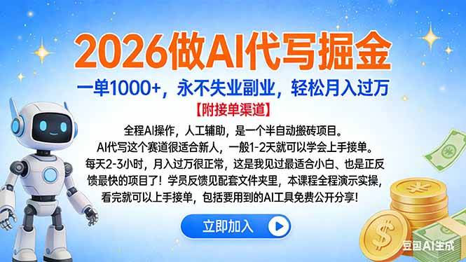 （16924期）2026做AI代写掘金，一单1000+，永不失业副业，轻松月入过万-微科网创