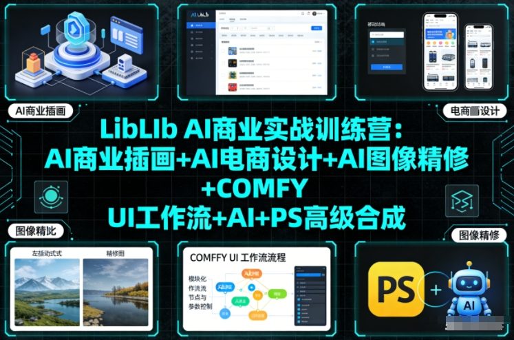 LibLIb AI商业实战训练营：AI商业插画+AI电商设计+AI图像精修+COMFY UI工作流+AI+PS高级合成-微科网创