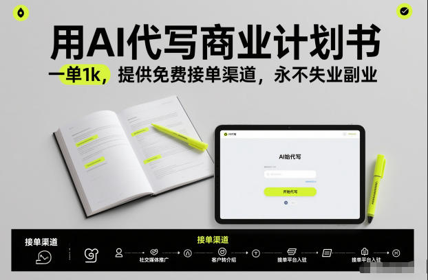 用AI代写商业计划书，一单1k，提供免费接单渠道，永不失业副业-微科网创