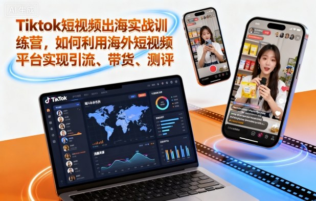 Tiktok短视频出海实战训练营，如何利用海外短视频平台实现引流、带货、测评-微科网创